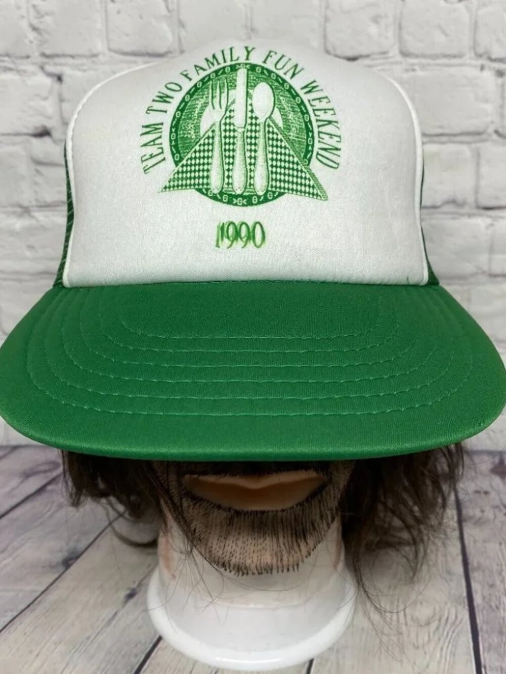 Vintage Trucker Hat Mesh Cap Snapback Green Team Two Family Fun Weekend